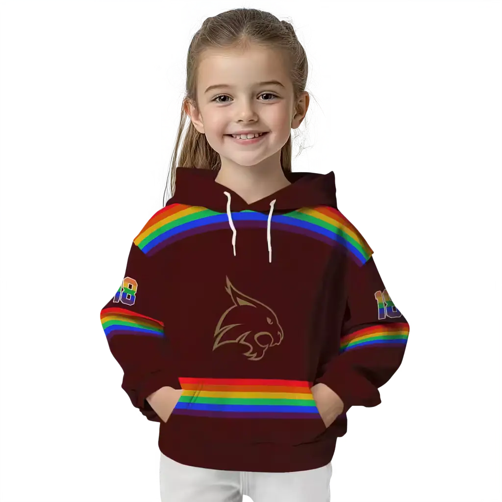 custom texas state bobcats rainbow stripes maroon hoodie top rated custom texas state bobcats rainbow stripes maroon hoodie top rated