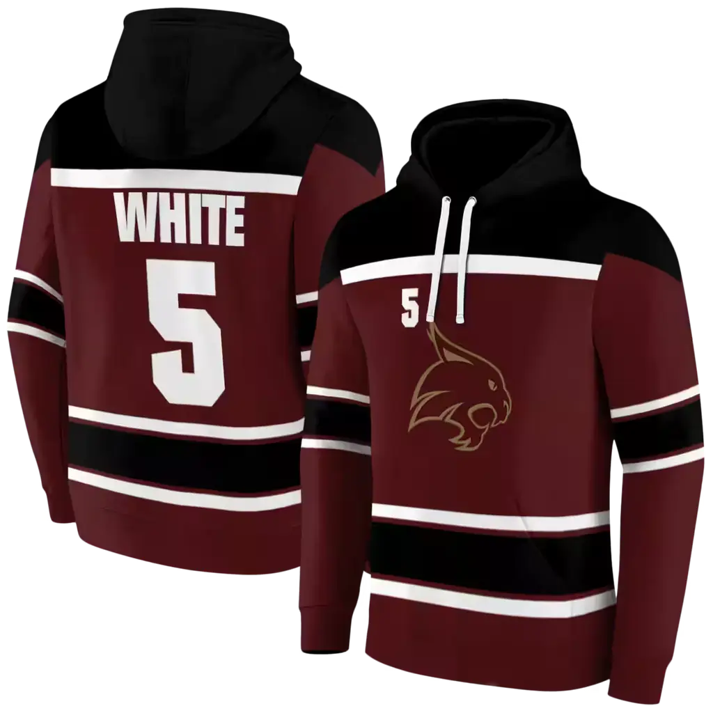 custom texas state bobcats striped pattern maroon hoodie fashion forward custom texas state bobcats striped pattern maroon hoodie fashion forward