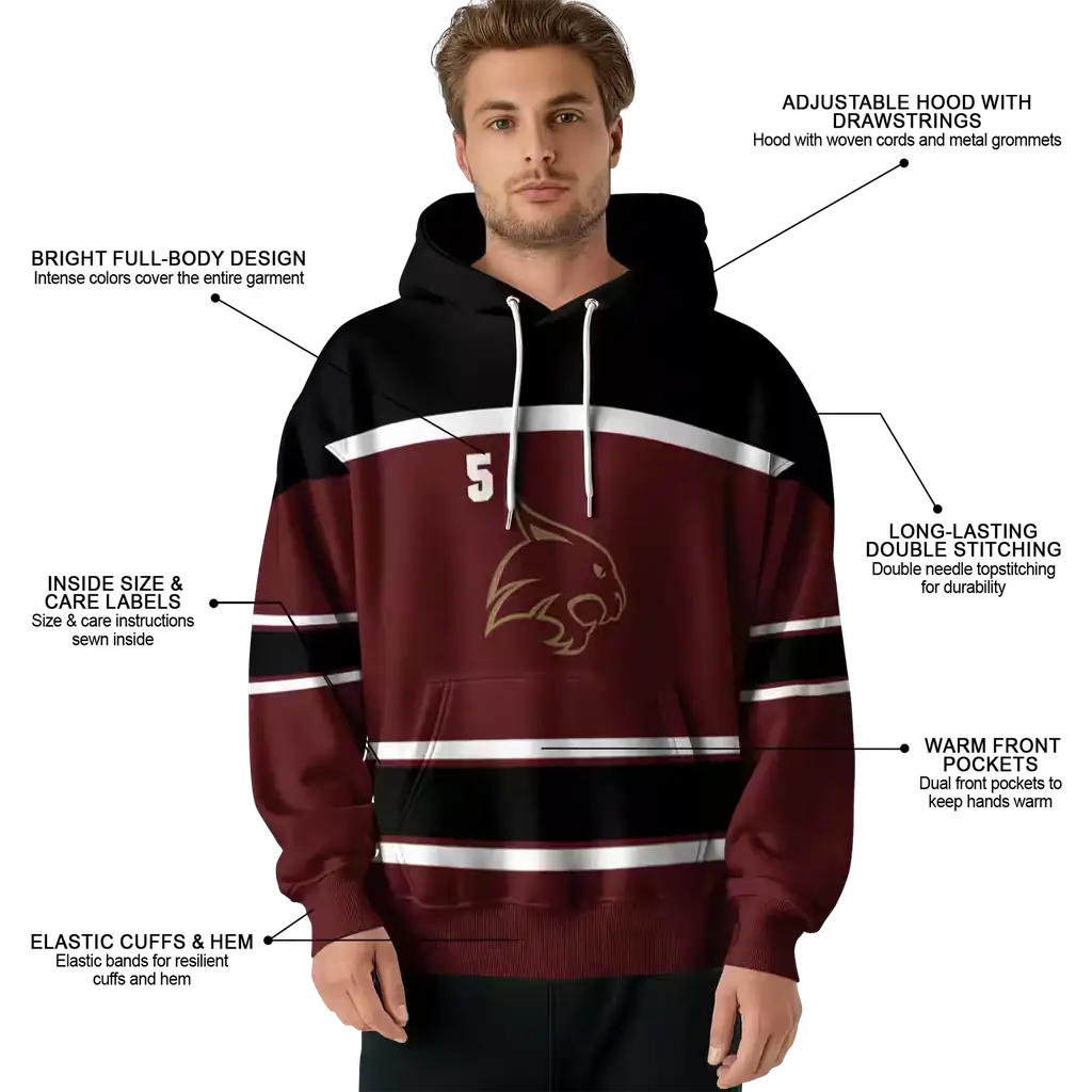 custom texas state bobcats striped pattern maroon hoodie latest model custom texas state bobcats striped pattern maroon hoodie latest model