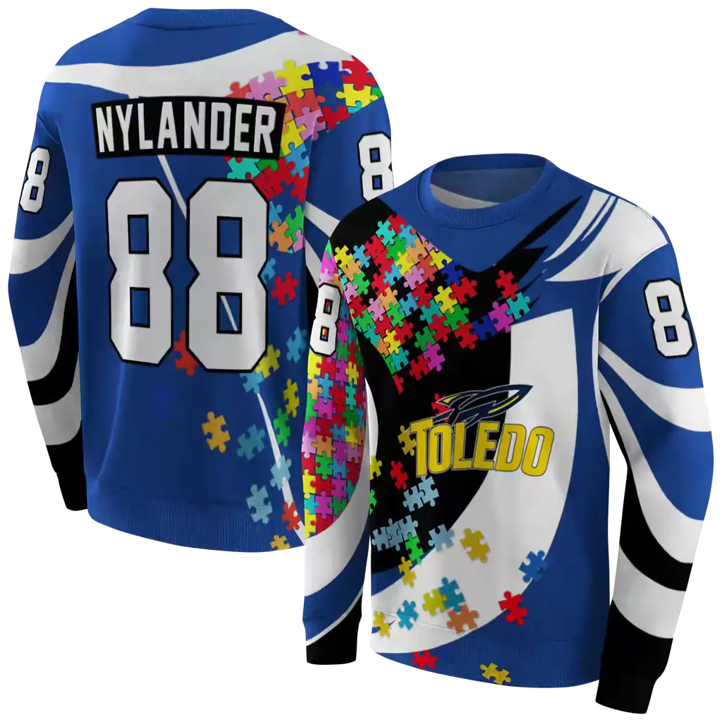 custom toledo rockets puzzle pieces blue hoodie premium grade custom toledo rockets puzzle pieces blue hoodie premium grade