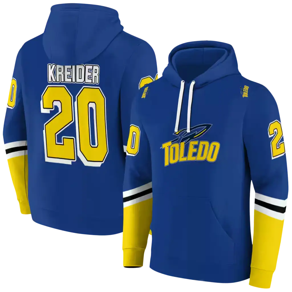 custom toledo rockets striped sleeves blue hoodie fashion forward custom toledo rockets striped sleeves blue hoodie fashion forward