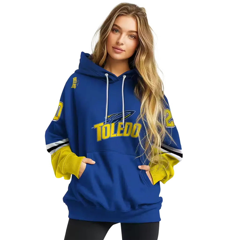custom toledo rockets striped sleeves blue hoodie high quality custom toledo rockets striped sleeves blue hoodie high quality