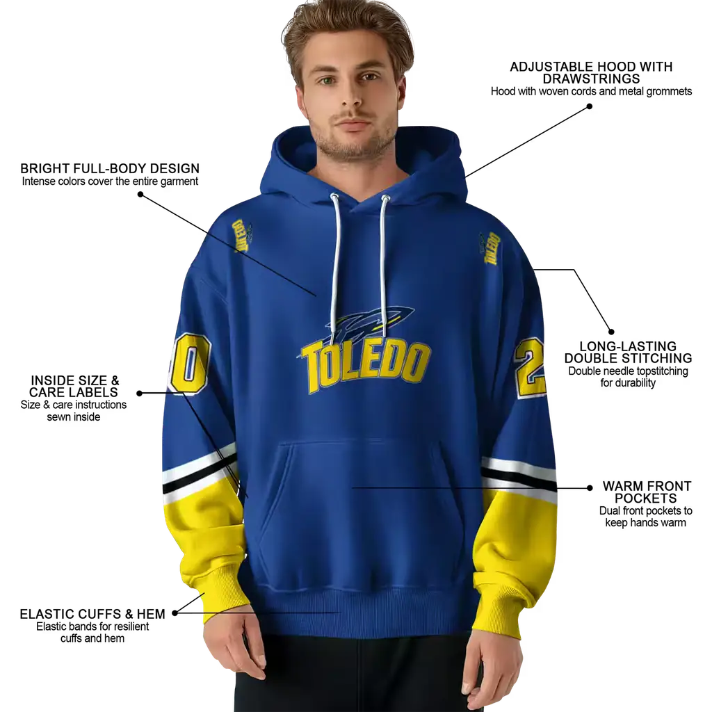 custom toledo rockets striped sleeves blue hoodie latest model custom toledo rockets striped sleeves blue hoodie latest model