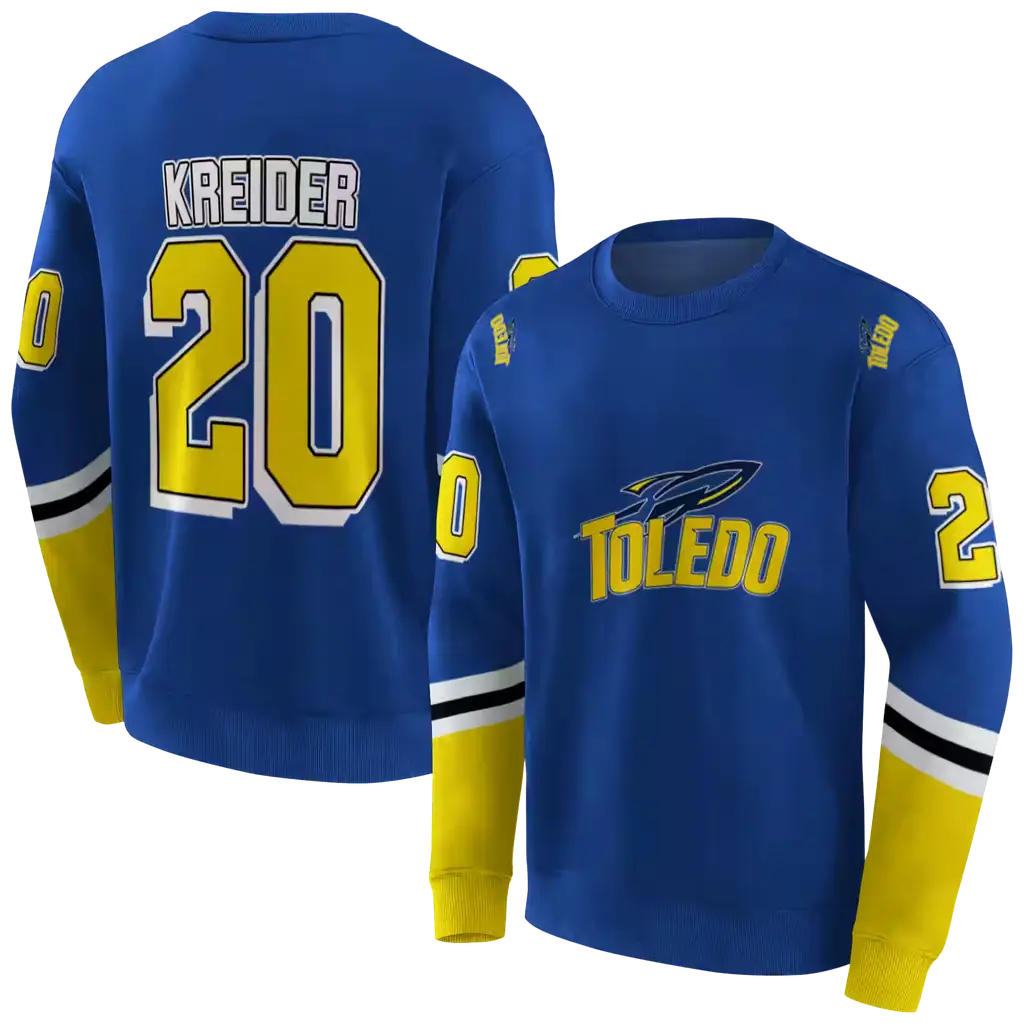 custom toledo rockets striped sleeves blue hoodie premium grade custom toledo rockets striped sleeves blue hoodie premium grade