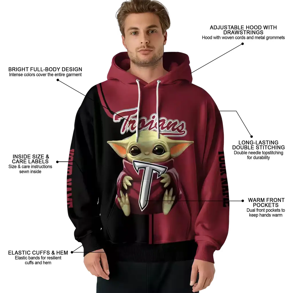 custom troy trojans baby yoda red black hoodie latest model custom troy trojans baby yoda red black hoodie latest model