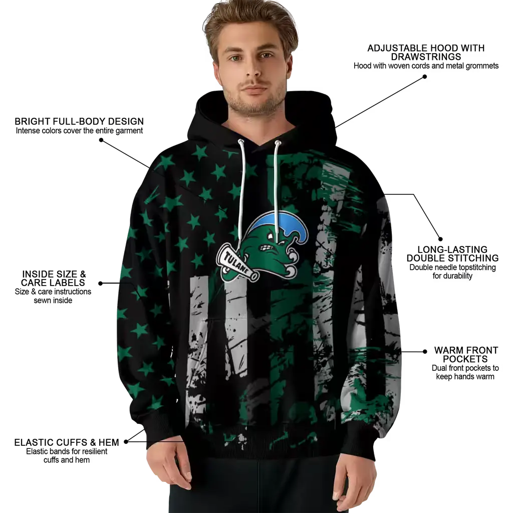 custom tulane green wave distressed flag green black hoodie latest model custom tulane green wave distressed flag green black hoodie latest model