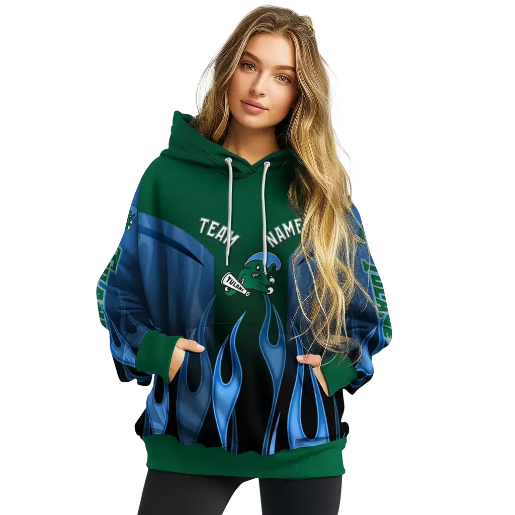 custom tulane green wave flame design green hoodie high quality custom tulane green wave flame design green hoodie high quality