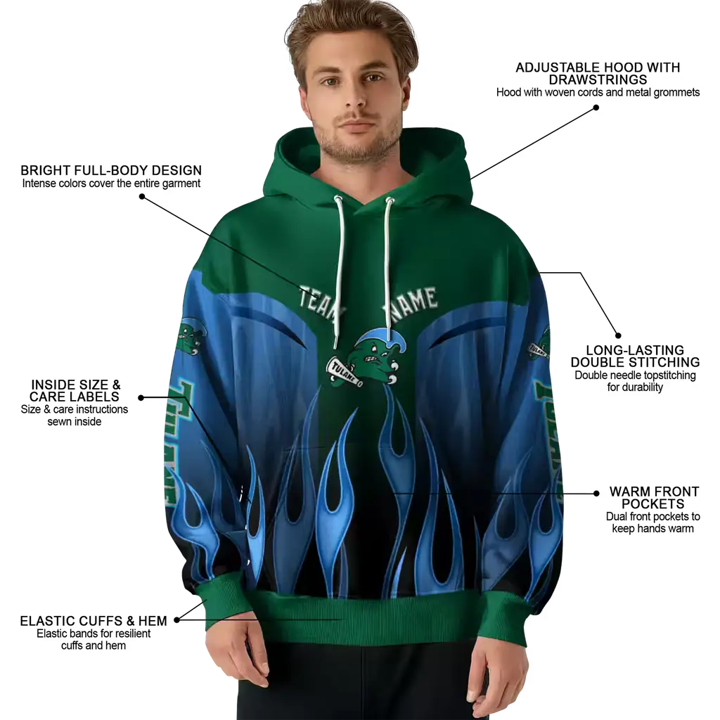 custom tulane green wave flame design green hoodie latest model custom tulane green wave flame design green hoodie latest model