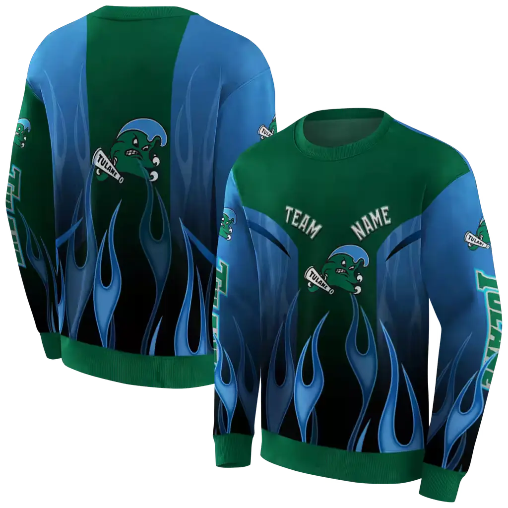 custom tulane green wave flame design green hoodie premium grade custom tulane green wave flame design green hoodie premium grade