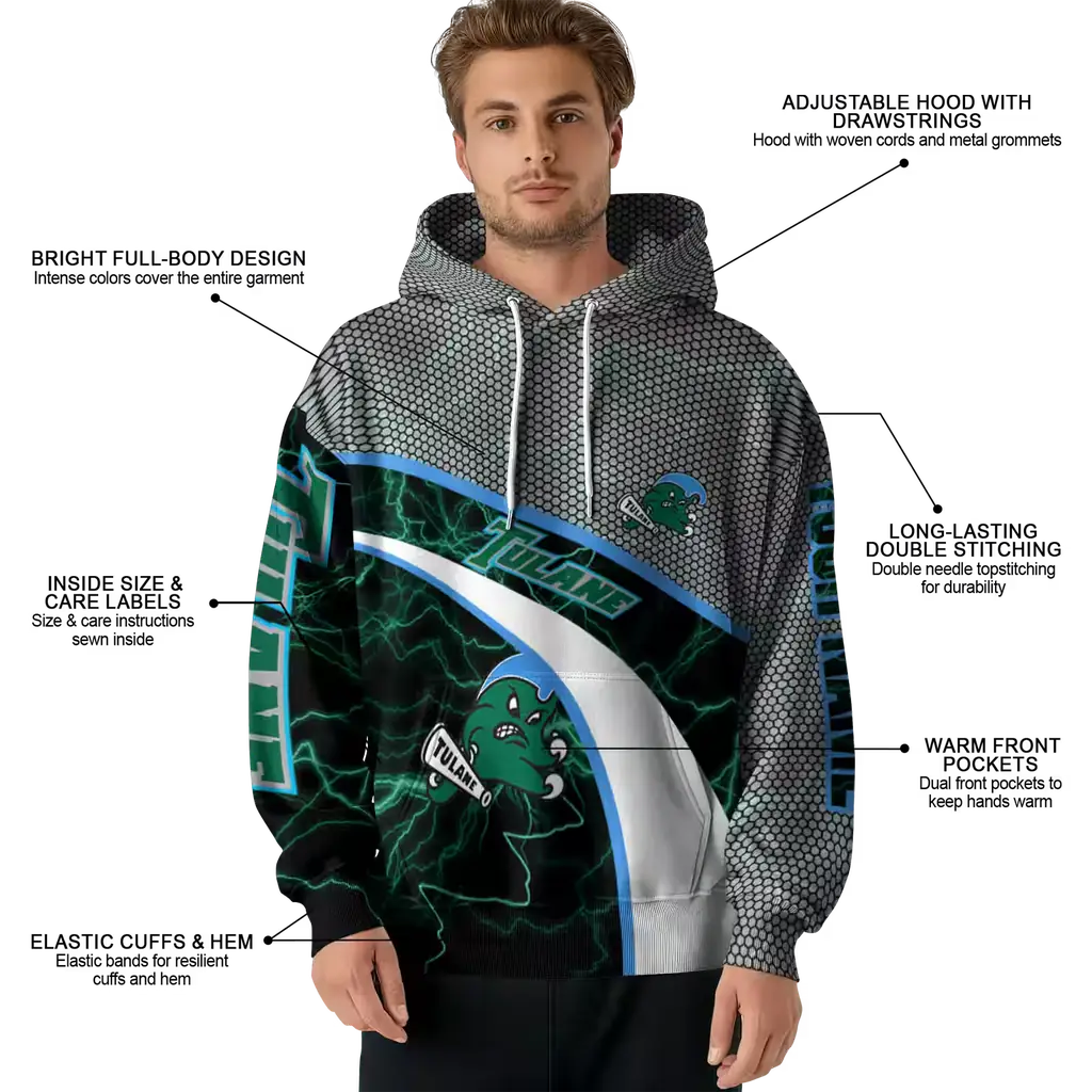 custom tulane green wave hexagonal mesh green black gray hoodie latest model custom tulane green wave hexagonal mesh green black gray hoodie latest model