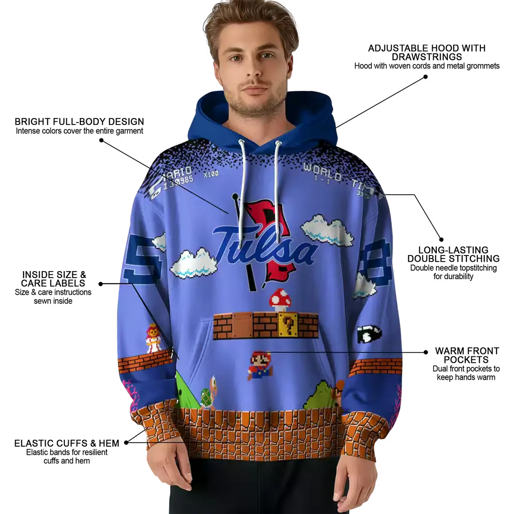 custom tulsa golden hurricane mario blue black hoodie latest model custom tulsa golden hurricane mario blue black hoodie latest model