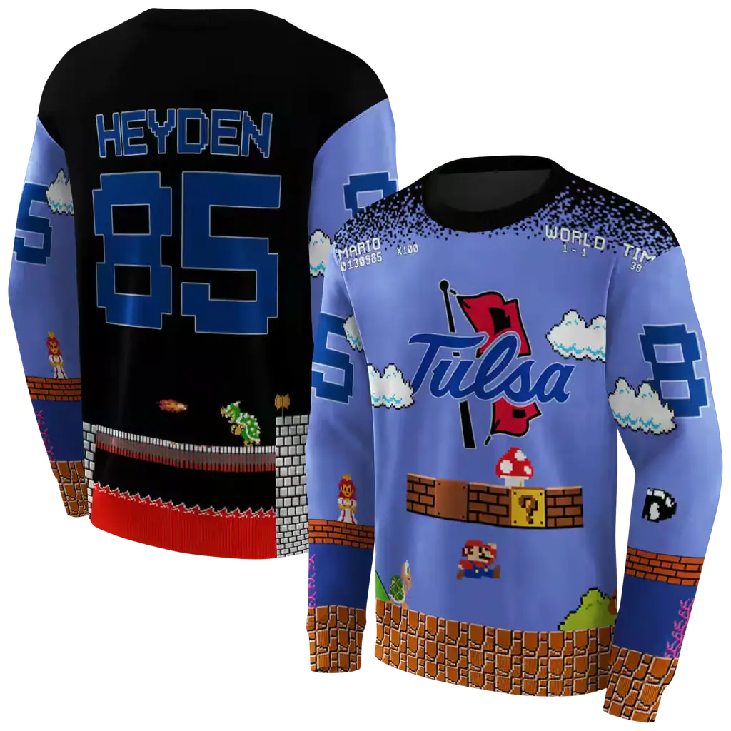 custom tulsa golden hurricane mario blue black hoodie premium grade custom tulsa golden hurricane mario blue black hoodie premium grade