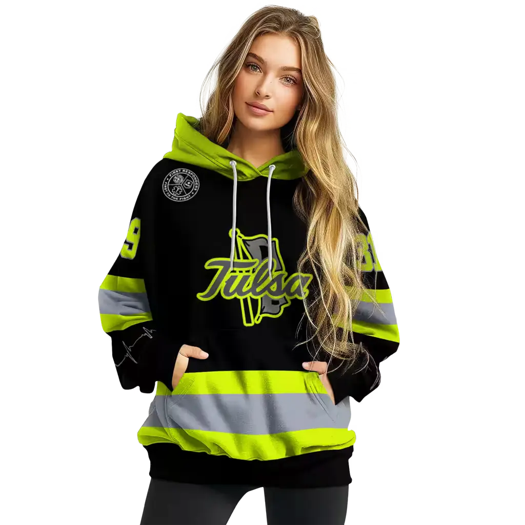 custom tulsa golden hurricane safety motif black neon green hoodie high quality custom tulsa golden hurricane safety motif black neon green hoodie high quality