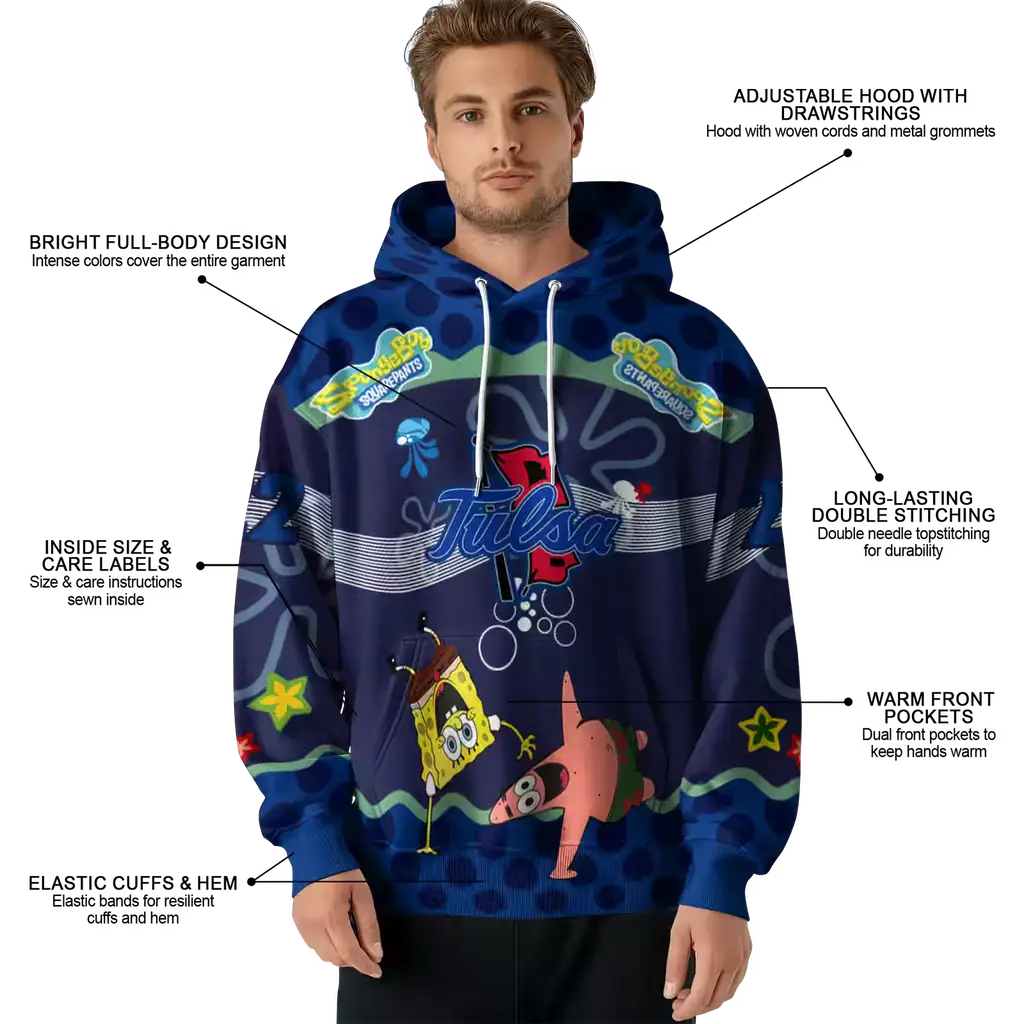 custom tulsa golden hurricane spongebob patrick star blue navy hoodie latest model custom tulsa golden hurricane spongebob patrick star blue navy hoodie latest model