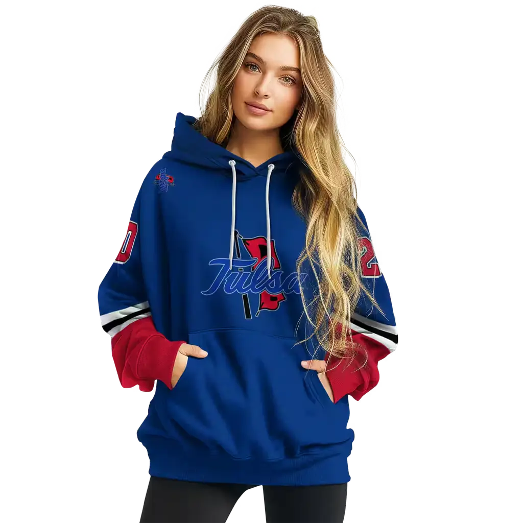 custom tulsa golden hurricane striped sleeves blue hoodie high quality custom tulsa golden hurricane striped sleeves blue hoodie high quality