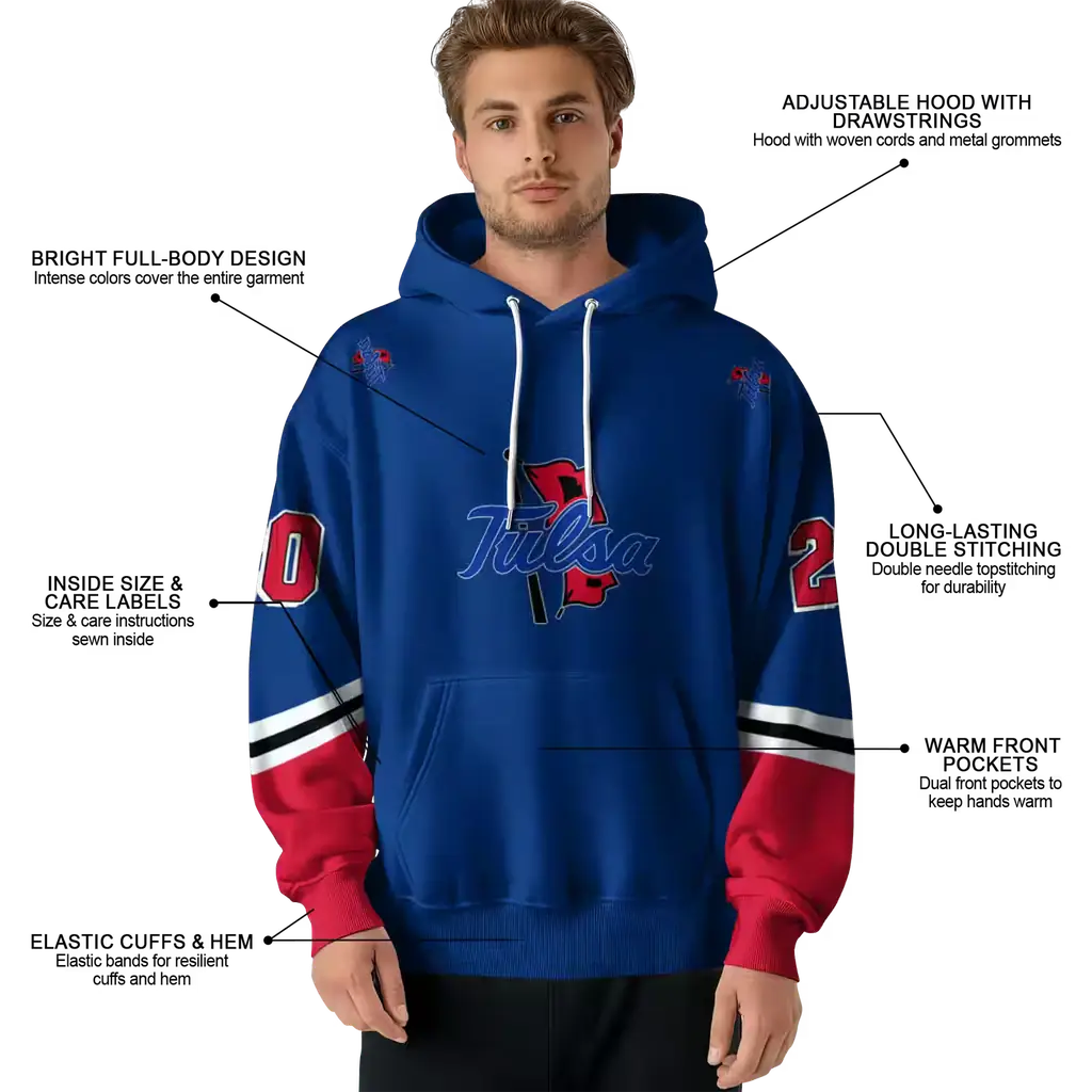 custom tulsa golden hurricane striped sleeves blue hoodie latest model custom tulsa golden hurricane striped sleeves blue hoodie latest model