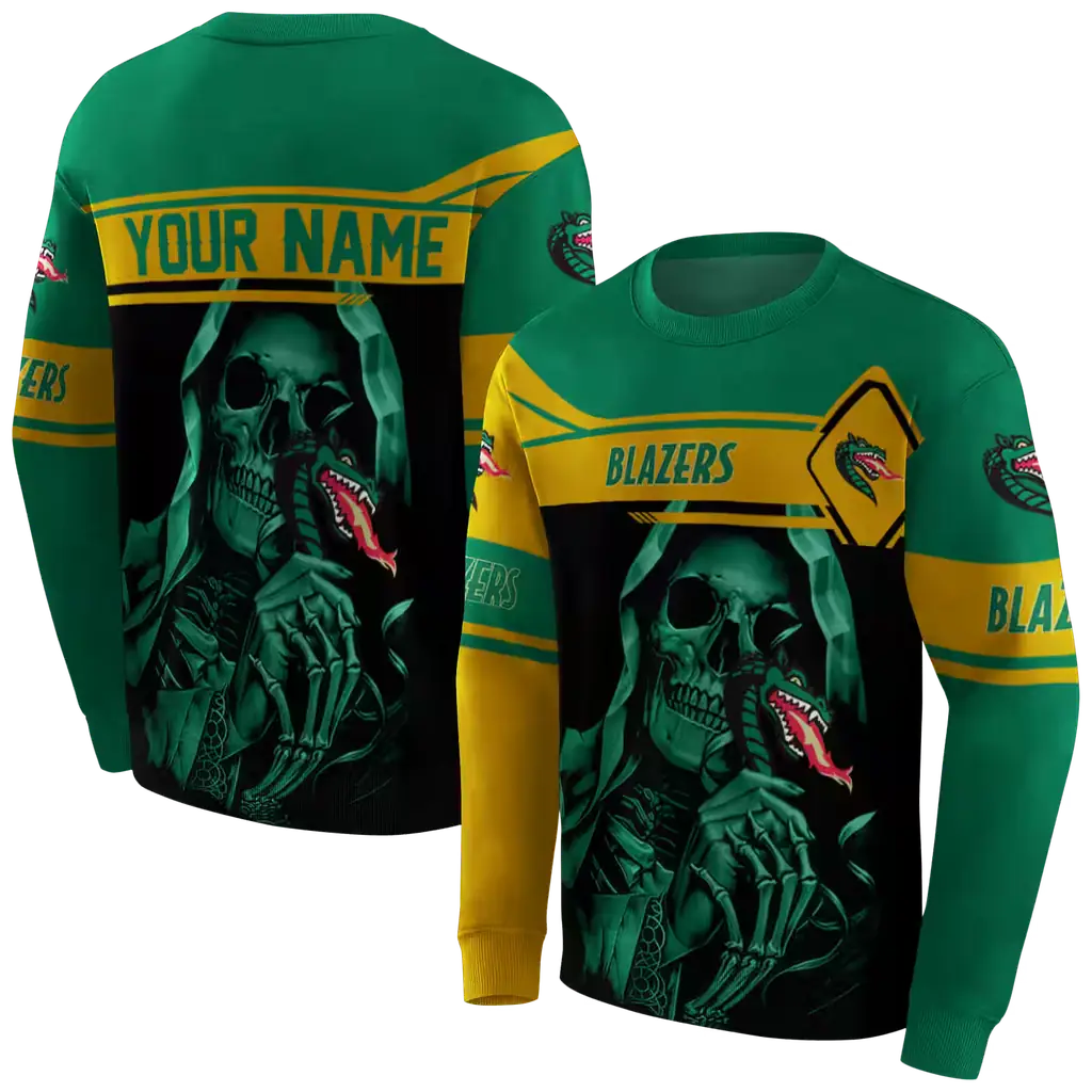 custom uab blazers grim reaper green black hoodie premium grade custom uab blazers grim reaper green black hoodie premium grade