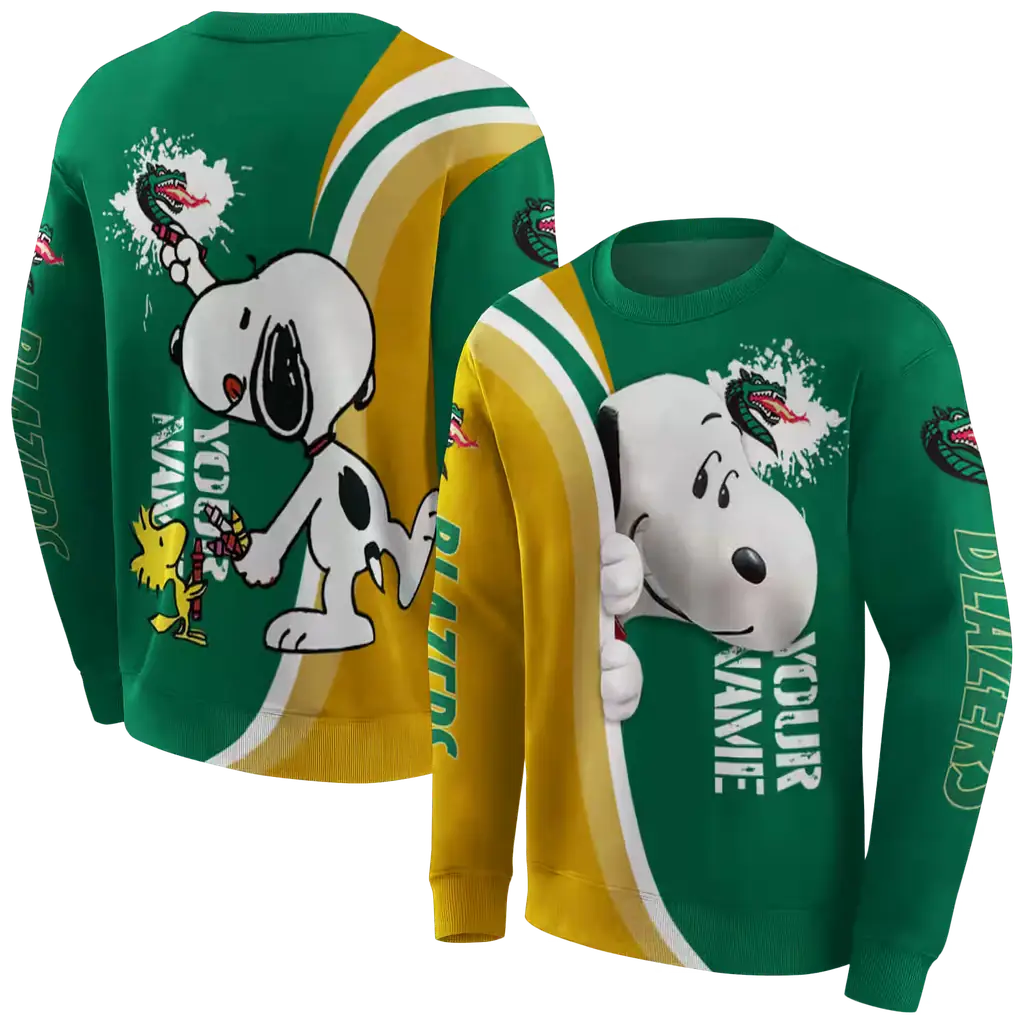custom uab blazers peeking snoopy green hoodie premium grade custom uab blazers peeking snoopy green hoodie premium grade