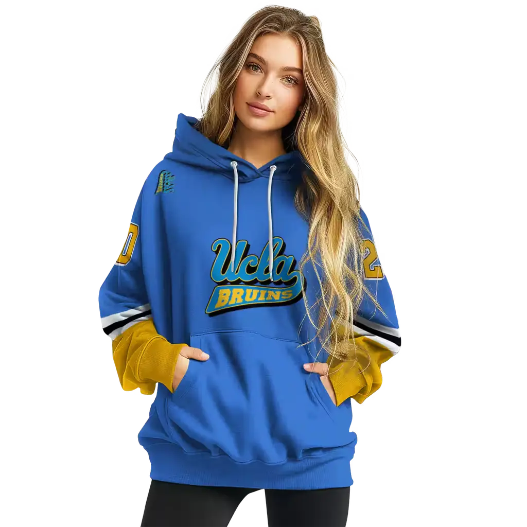 custom ucla bruins striped sleeves blue hoodie high quality custom ucla bruins striped sleeves blue hoodie high quality