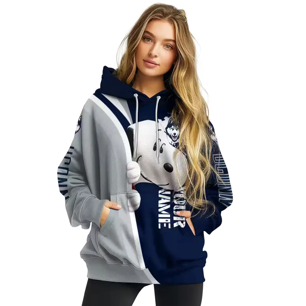 custom uconn huskies peeking snoopy blue hoodie high quality custom uconn huskies peeking snoopy blue hoodie high quality