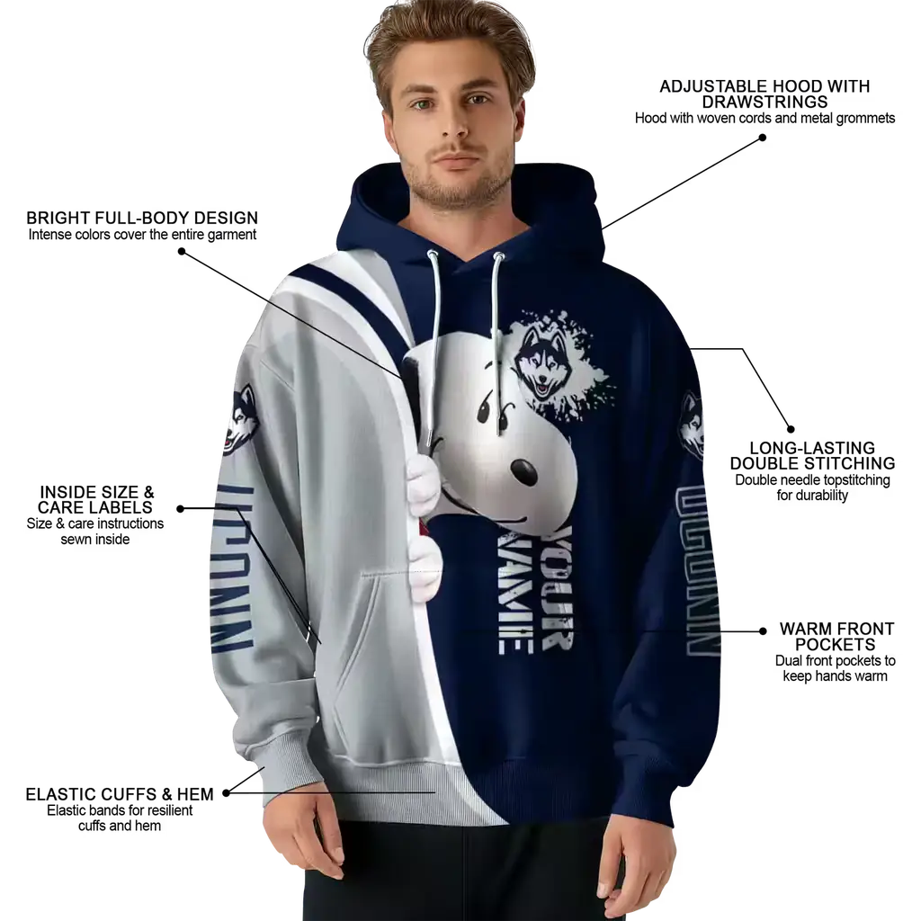 custom uconn huskies peeking snoopy blue hoodie latest model custom uconn huskies peeking snoopy blue hoodie latest model