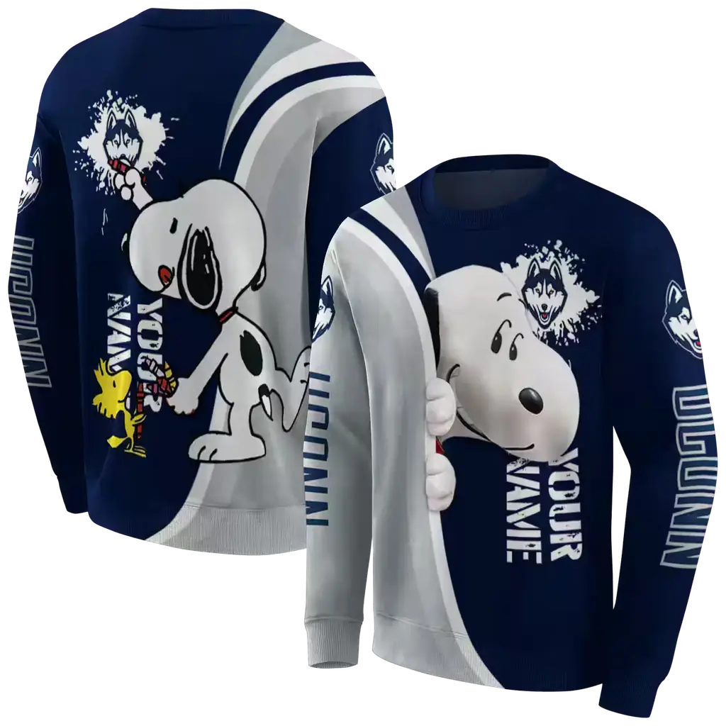 custom uconn huskies peeking snoopy blue hoodie premium grade custom uconn huskies peeking snoopy blue hoodie premium grade