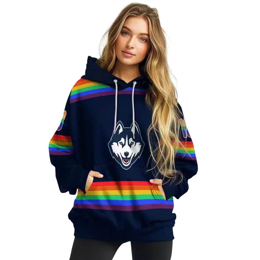 custom uconn huskies rainbow stripes blue hoodie high quality custom uconn huskies rainbow stripes blue hoodie high quality