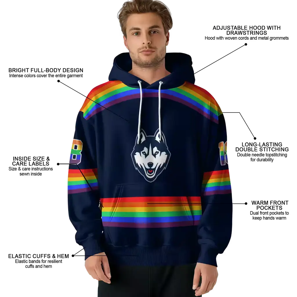 custom uconn huskies rainbow stripes blue hoodie latest model custom uconn huskies rainbow stripes blue hoodie latest model
