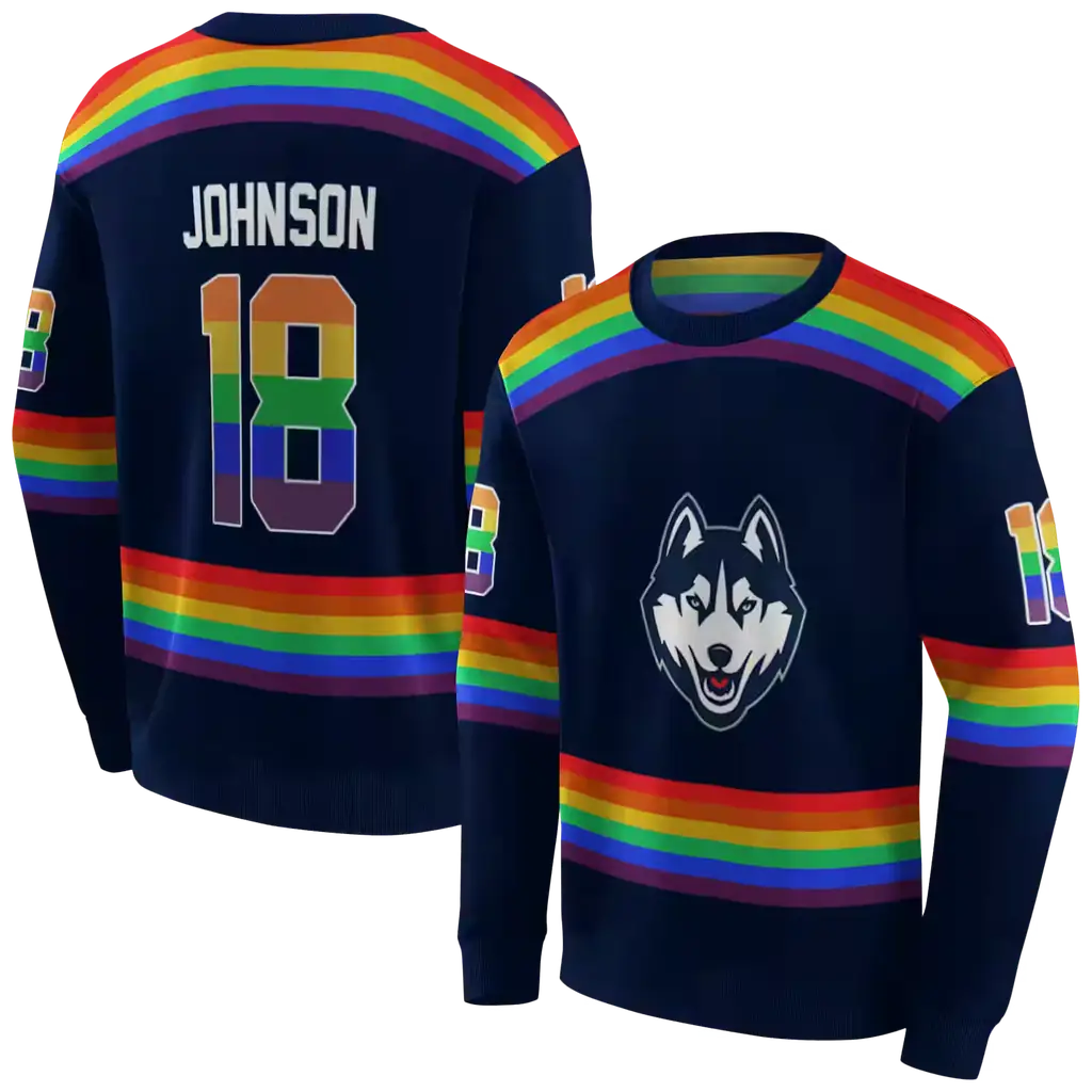 custom uconn huskies rainbow stripes blue hoodie premium grade custom uconn huskies rainbow stripes blue hoodie premium grade
