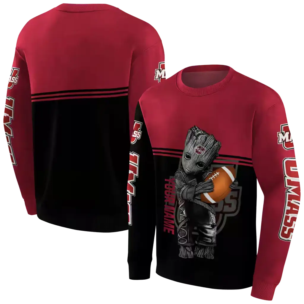 custom umass minutemen baby groot red black hoodie premium grade custom umass minutemen baby groot red black hoodie premium grade