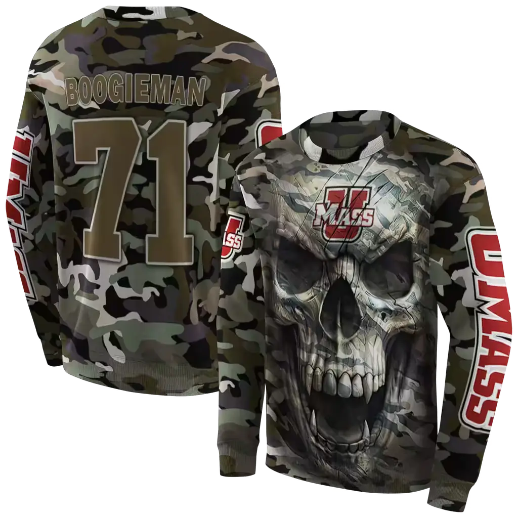 custom umass minutemen camo skull hoodie premium grade custom umass minutemen camo skull hoodie premium grade