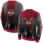 custom umass minutemen flame design red hoodie best selling