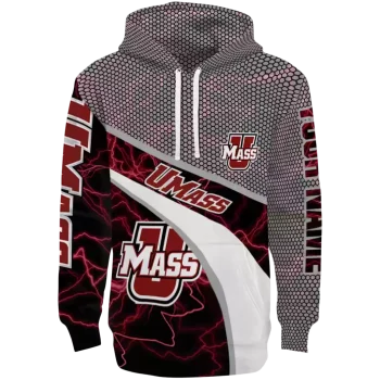 custom umass minutemen hexagonal mesh red black gray hoodie best selling