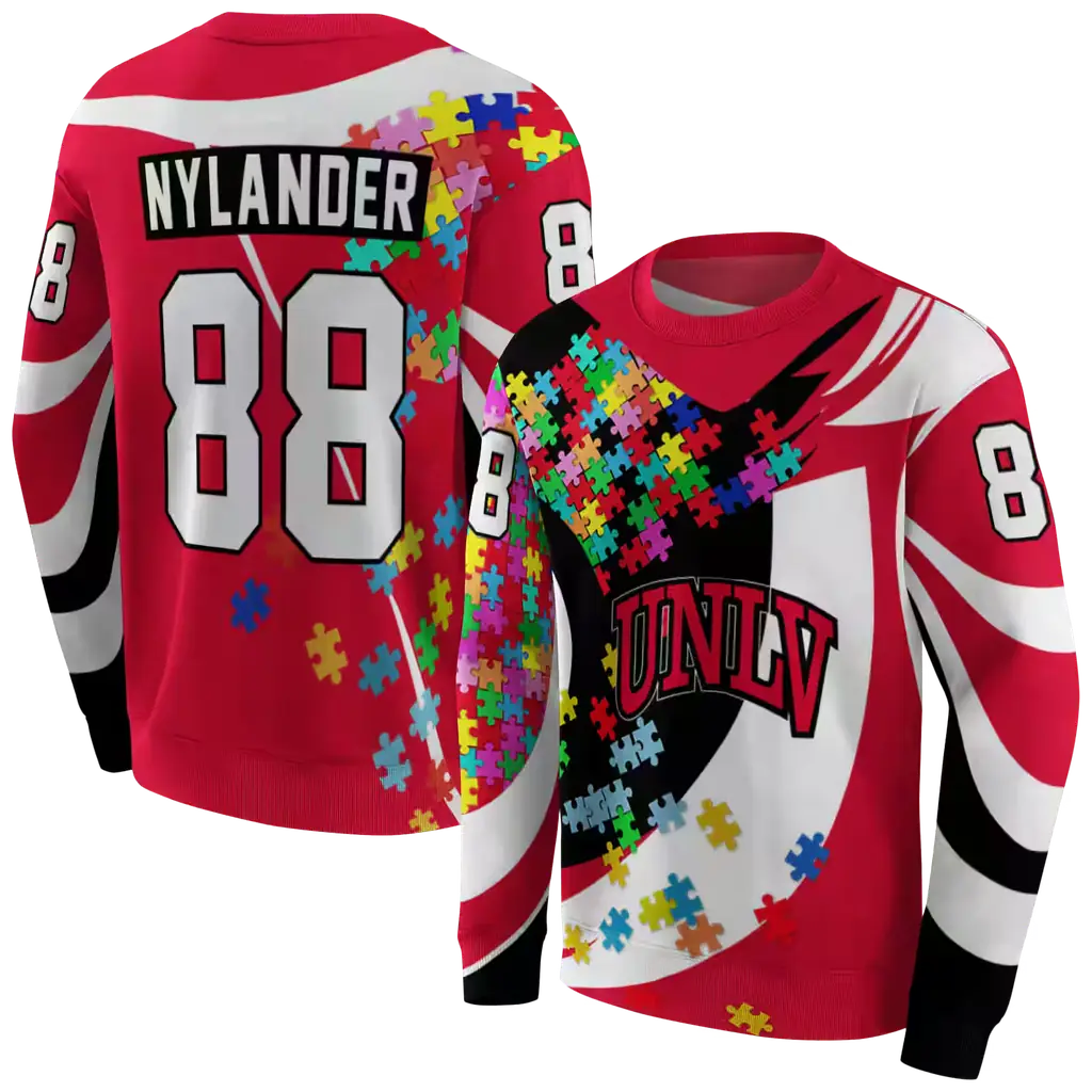 custom unlv rebels puzzle pieces red hoodie premium grade custom unlv rebels puzzle pieces red hoodie premium grade