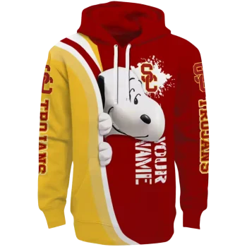 custom usc trojans peeking snoopy red hoodie best selling