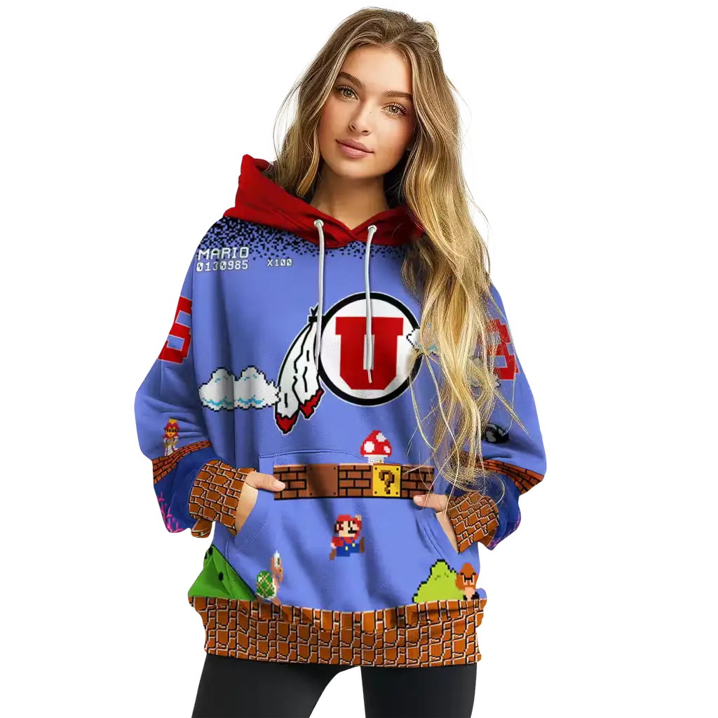 custom utah utes mario blue black hoodie high quality custom utah utes mario blue black hoodie high quality