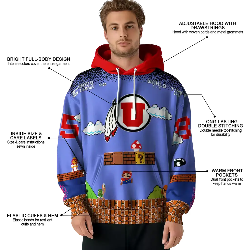 custom utah utes mario blue black hoodie latest model custom utah utes mario blue black hoodie latest model