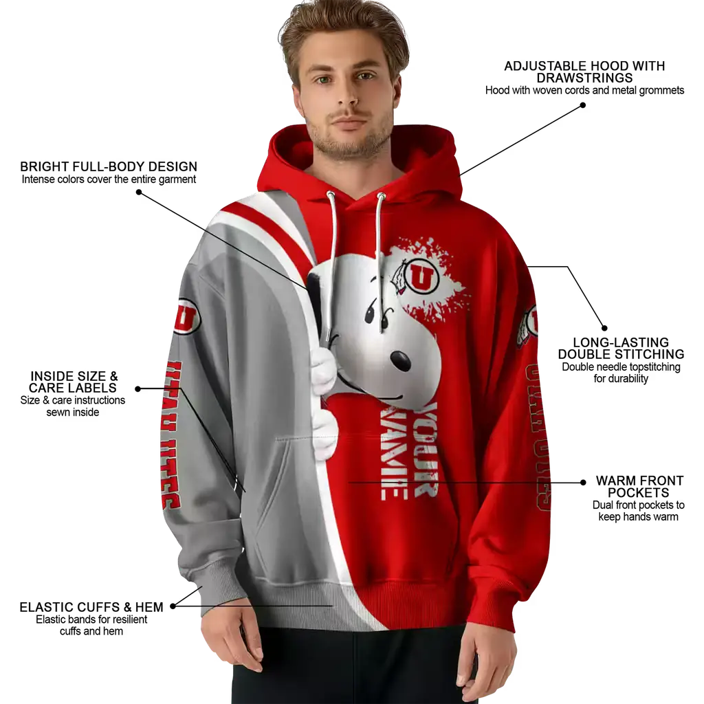 custom utah utes peeking snoopy red hoodie latest model custom utah utes peeking snoopy red hoodie latest model