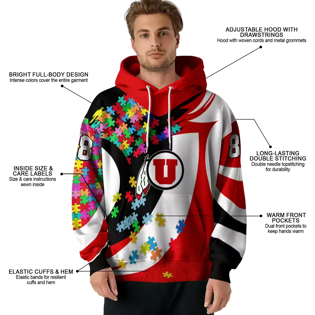 custom utah utes puzzle pieces red hoodie latest model custom utah utes puzzle pieces red hoodie latest model
