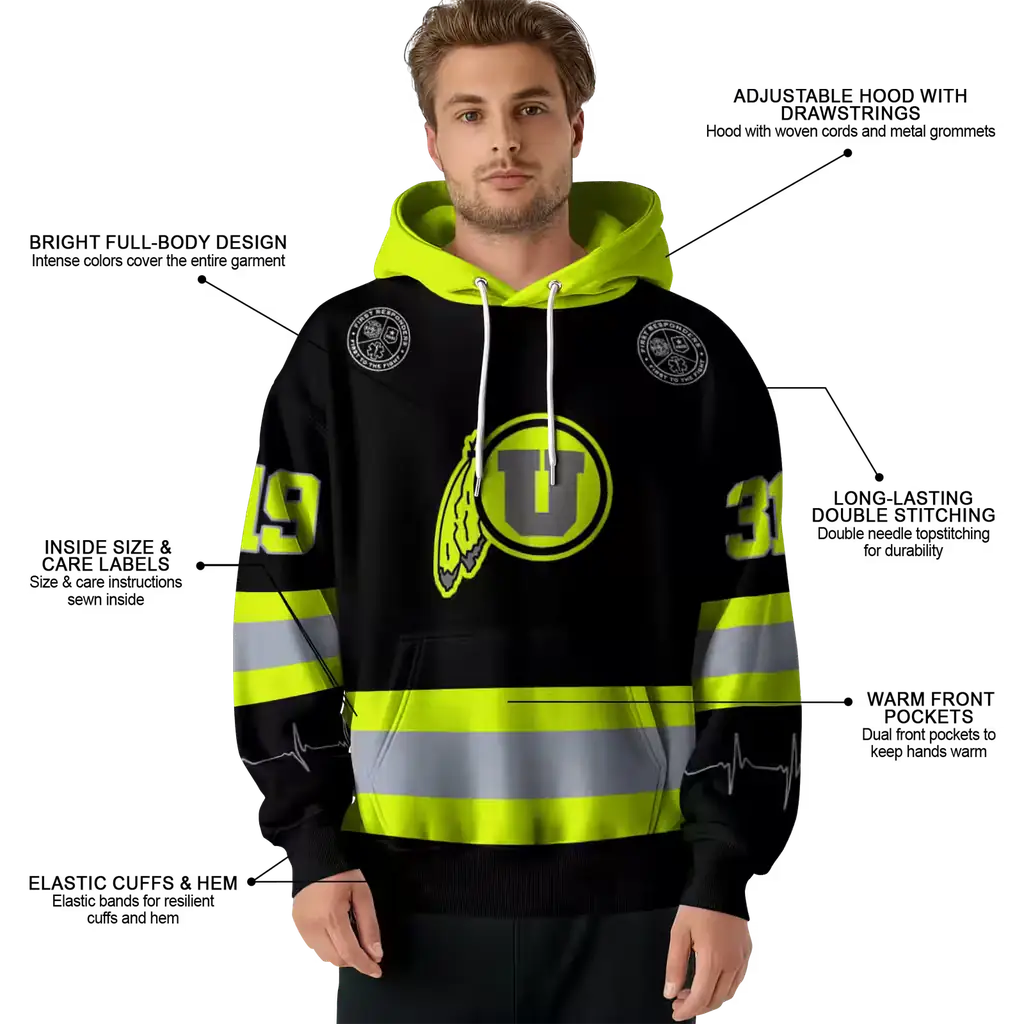 custom utah utes safety motif black neon green hoodie latest model custom utah utes safety motif black neon green hoodie latest model