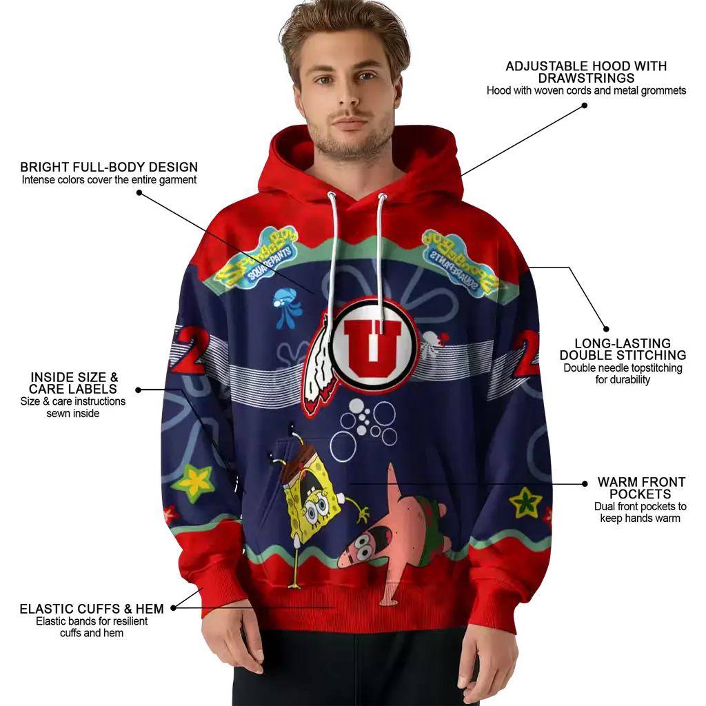 custom utah utes spongebob patrick star red navy hoodie latest model custom utah utes spongebob patrick star red navy hoodie latest model