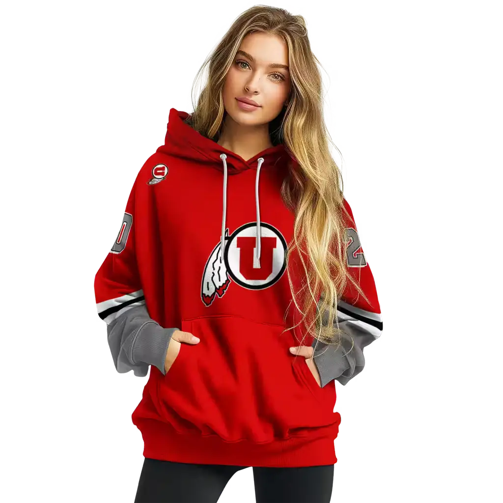 custom utah utes striped sleeves red hoodie high quality custom utah utes striped sleeves red hoodie high quality