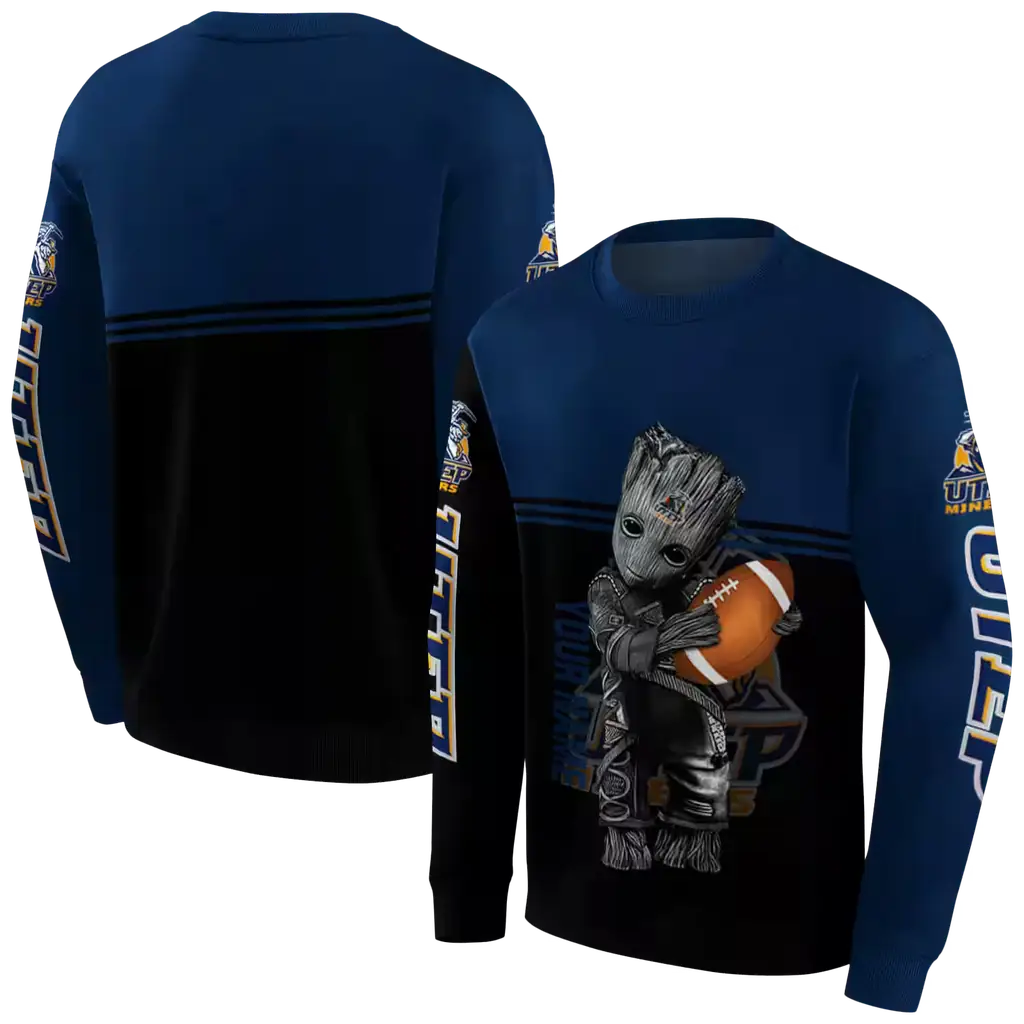 custom utep miners baby groot blue black hoodie premium grade custom utep miners baby groot blue black hoodie premium grade