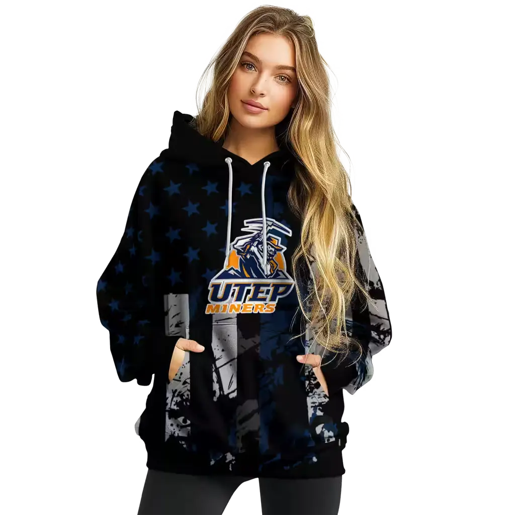 custom utep miners distressed flag blue black hoodie high quality custom utep miners distressed flag blue black hoodie high quality