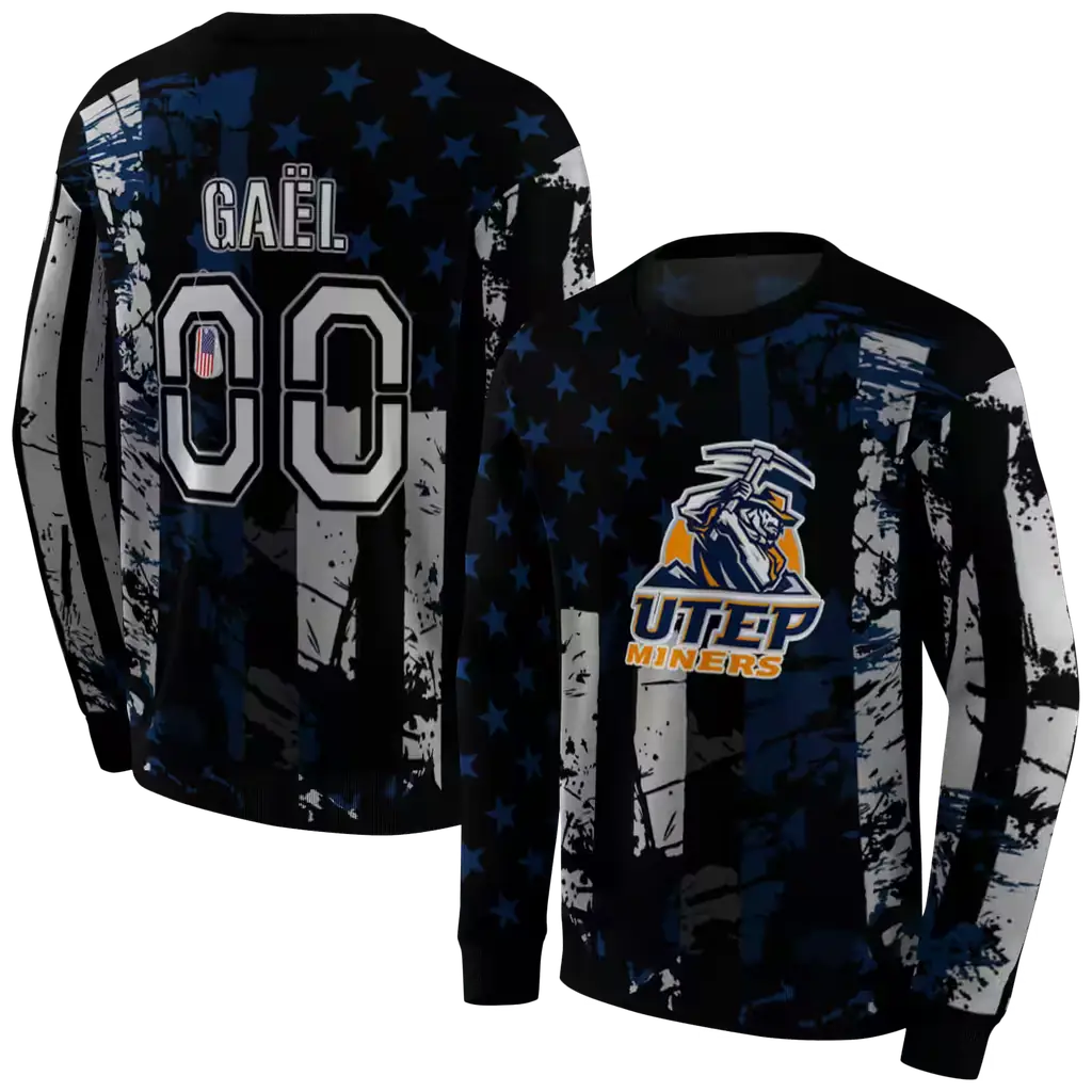 custom utep miners distressed flag blue black hoodie premium grade custom utep miners distressed flag blue black hoodie premium grade