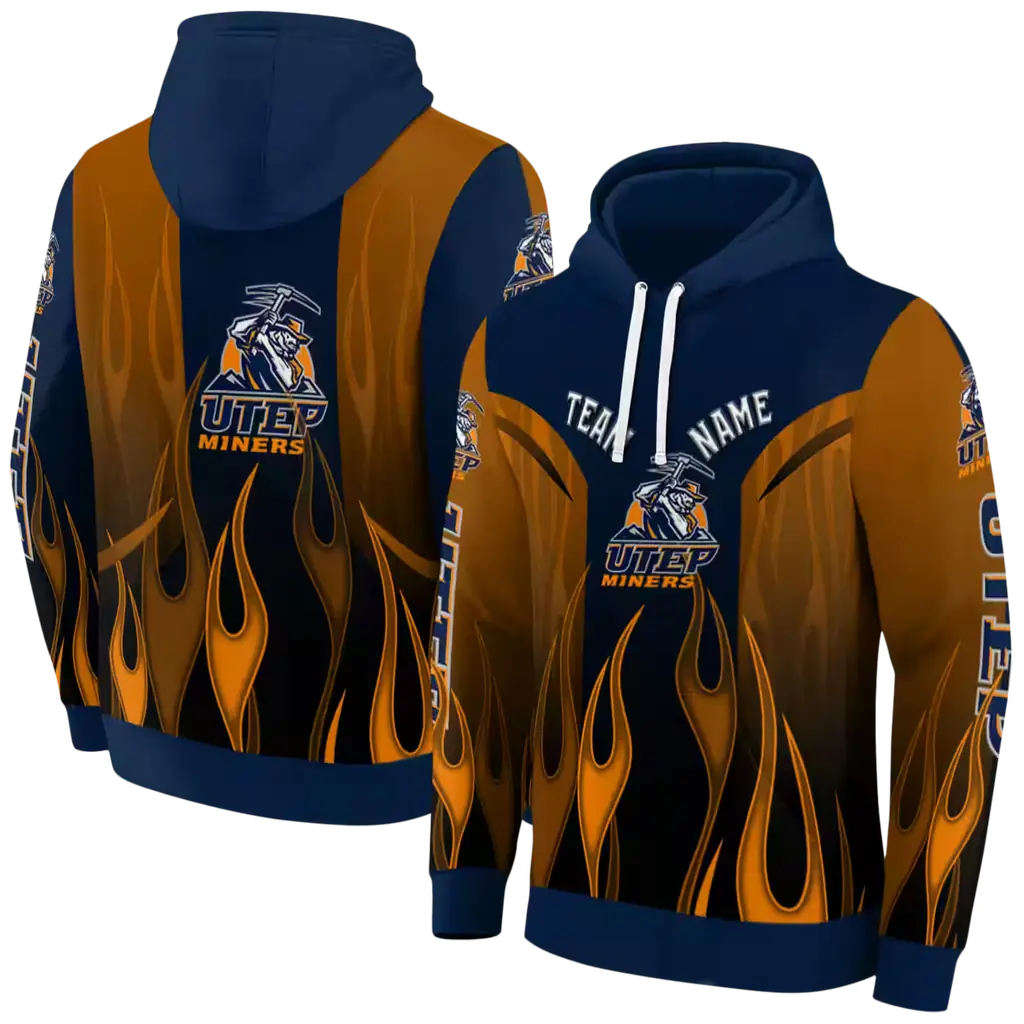 custom utep miners flame design blue hoodie fashion forward custom utep miners flame design blue hoodie fashion forward