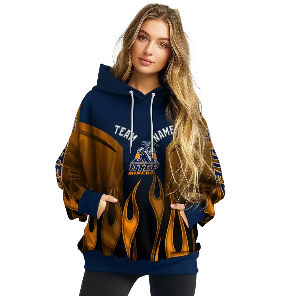 custom utep miners flame design blue hoodie high quality custom utep miners flame design blue hoodie high quality