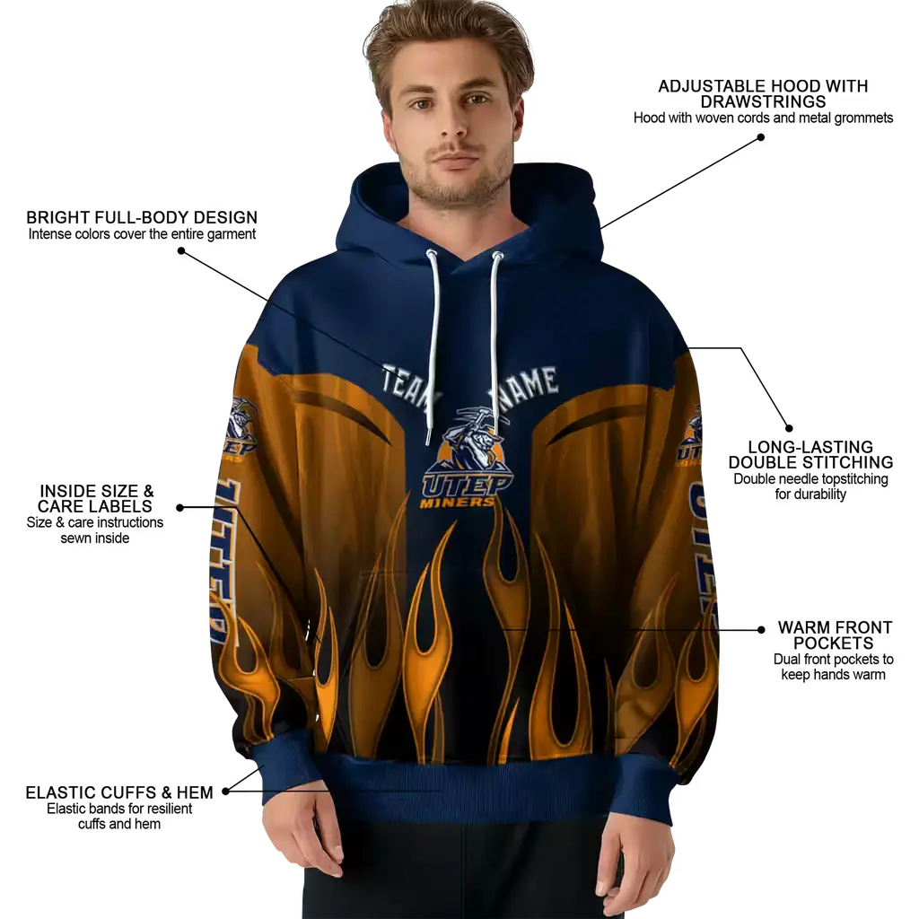 custom utep miners flame design blue hoodie latest model custom utep miners flame design blue hoodie latest model