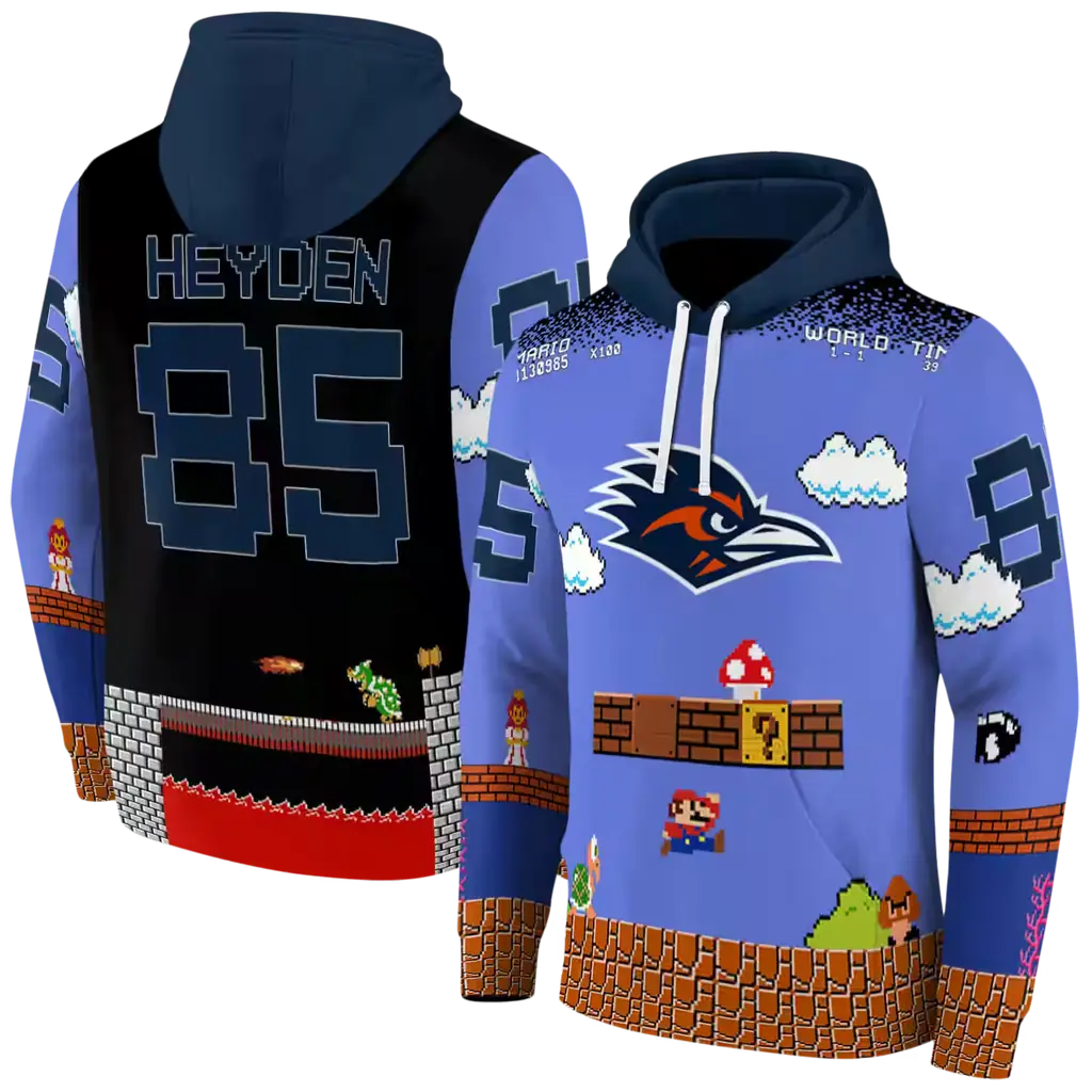 custom utsa roadrunners mario blue black hoodie fashion forward custom utsa roadrunners mario blue black hoodie fashion forward