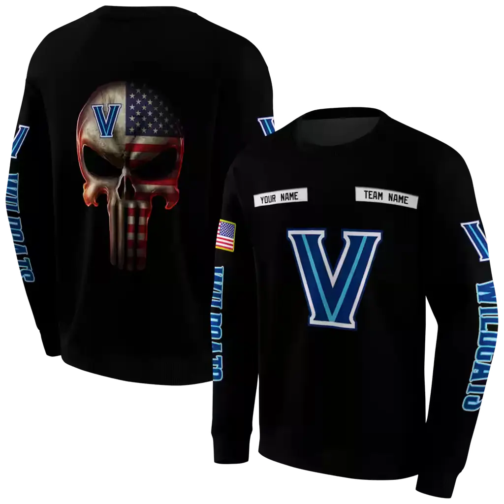 custom villanova wildcats punisher skull black hoodie premium grade custom villanova wildcats punisher skull black hoodie premium grade